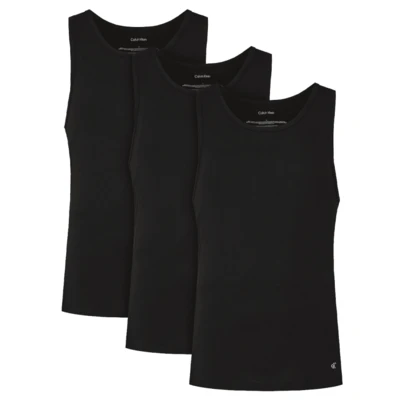 Calvin Klein Men's 3 Pack Round Neck Tank Tops Black
