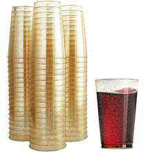 12 Oz 50 PCS Gold Glitter Plastic Cups, Gold Rimmed Disposable Wine Glasses Disposable Glitter Cups, Elegant Plastic Cocktail Glasses, Gold Rimmed Plastic Cups, Fancy Party Cups For Wedding, Birthday, Holiday - Vàng Flash 12 oz - Xem 1