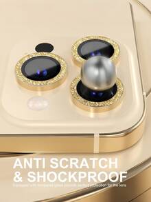 (3pcs) Compatible With IPhone 16 Pro/15 Pro Max/14/13/12/11 Lens Protector, 9h Tempered Glass Lens Protector, Screen Protector, Metal Ring, Scratchproof Decorative Accessories - Gold - View 4