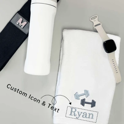 13.8*30inch Custom Embroidered Bath Towels, Personalized Towels/Bath Towels, Custom Bath Towels, Personalized Towel/Bath Towel Sets, Monogrammed Bath Towels, Ornamental, Breathable Comfortable For Anniversaries For Anniversaries, For Valentine's Day, For Mother's Day, For Birthdays, For Father's Day, For Graduation, For Weddings, For Housewarming 35*75cm Shower Towels For Beaty Salon, Hotel Sports,Home Essentials, Towel, Skin Care