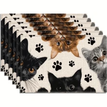 1 Set Of 2pcs/4pcs/6pcs/8pcs Peeping Cat Pattern Placemats, Size 30*45CM, Kitchen Dining Table Mats, Hotel Dining Mats, Holiday Party Mats, Suitable For Home, Outdoor, Holiday, Party Table Decor, Tablecloth, Chinese Style Tablecloth, Plates, Gourmet Journey, Serving Plates, Travel Set, Table Brush, Plate Felt, Tray Mat, Travel, Coasters, Kitchen Accessories