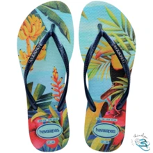 Havaianas Slim Tropical Summer Floral Delicate Women's Original Flip-Flop Sandal - 藍/藍 - 查看 1