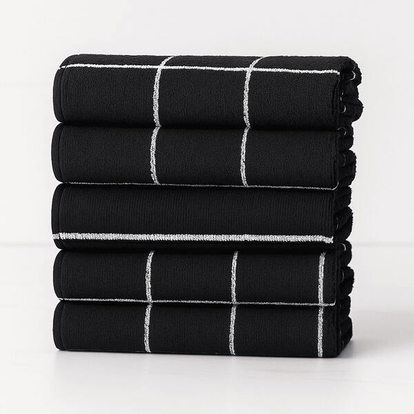 Kit 12 Panos de Prato Copa Atoalhado Felpudo Pano de Louça Para Cozinha 100% Algodão Geométrico Preto