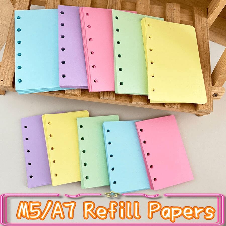 50 张 M5/A7 彩色补充纸、粉色/蓝色/紫色活页笔记本纸、活页配件、文具配件