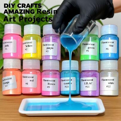 Dofuny 12 flaskor Neon Pearl Mica Pulver Resin Pigment DIY Epoxihartsfärgämne Smyckestillverkning Sminktillbehör Naturligt glimmer mineralpulver DIY harts konstprojektpulver