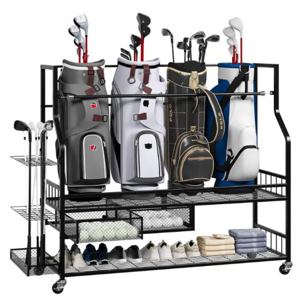  Huisuilinss Golf Bag Storage Garage Organizer,Golf Bag Stand,Golf Bag Storage Rack With Wheels For Golf Bag,Golf Clubs,Golf Balls,Golf Equipment Accessories,Golf Storage Rack For Garage Club Shed Basement