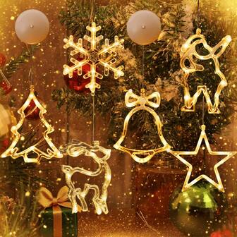 Christmas Decoration Lights LED Window Suction Cup Pendant Lights Reindeer Bell Room Party Christmas Valentine's Day Decoration Lights, Decorative Flower Bouquet Fairy Lights, Holiday Decor, Holiday Lighting, Home Decor Christmas Decorations Room Decor Winter