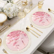 1 pieza Mantel individual con estampado floral de lino con flecos, mantel de mesa de comedor lavable, decoración del hogar, vajilla, cocina, decoración de fiesta interior/exterior, regalo ideal - Multicolor - Ver 11