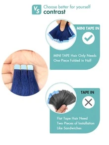 Mini Tape In Hair Extensions -Blue Human Hair Colored Hair 12-20 Inch 10PCS/Pack Straight Tape Extensions Invisible Mini Tape Straight Colored Hair Extensions For Women Perfect For Bridal Hairstyles, Birthday Party Looks, Hair , Summer Blonde Vibes, Gift For Women, Easy DIY Hair Valentine's Day - SBULE - View 7