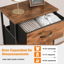 Juego de 2 mesitas de Noche, Mini cajones de Almacenamiento, Mesa Auxiliar de Muebles de Cama pequeña de 20 Pulgadas de Altura, gabinete de Tela Superior de Madera, Mini cómoda para recámara, clóset - Marrón - Ver 6