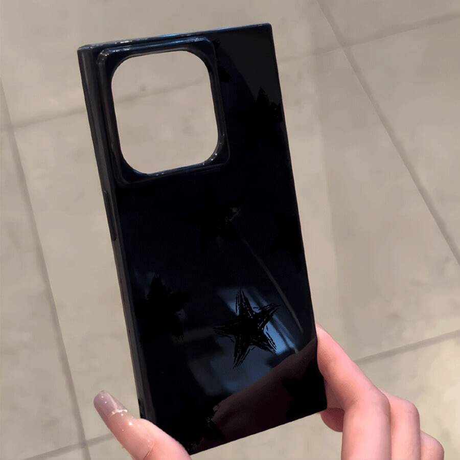Teléfono con un diseño de estrellas negras y un patrón de bloques, compatible con los modelos 16 Pro, 16, 15 Pro, 14, 14 Plus, 13, 13 Pro, 12 Pro y 12 Pro, ofrece cobertura total a prueba de golpes, un corte grande, un marco elegante y brillante y excelente - Negro - Ver 1