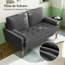 JANZDIYS 2-Seater Sofa, 121 Cm Linen Sofa With Spring Cushions, Mini Room With Armrests, Modern Living Room Loveseat, Fixed 2-Seater Loveseat