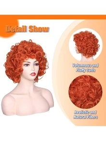 FantaLook 卷曲橙红色角色扮演假发，带项链、耳环和太阳镜，适合女士万圣节服装 - 橘色 - 查看 3