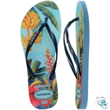 Havaianas Slim Tropical Summer Floral Delicate Women's Original Flip-Flop Sandal - 藍/藍 - 查看 2