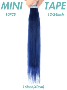 Mini Tape In Hair Extensions -Blue Human Hair Colored Hair 12-20 Inch 10PCS/Pack Straight Tape Extensions Invisible Mini Tape Straight Colored Hair Extensions For Women Perfect For Bridal Hairstyles, Birthday Party Looks, Hair , Summer Blonde Vibes, Gift For Women, Easy DIY Hair Valentine's Day - SBULE - View 8