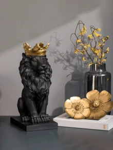 1 pieza Estatua del Rey León con corona, decoración de estilo nórdico para el hogar y el estudio, figura coleccionable, adecuada para la decoración del hogar, la decoración del dormitorio, la oficina y los estudiantes, el mejor regalo de Navidad
