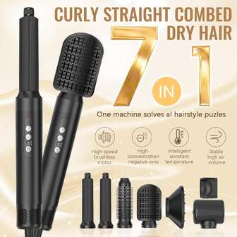 UKLISS 7-In-1 Auto Curling Hot Air Styler - 110K RPM Quiet Motor & Travel Comb | Prime Day & Back To School Essentials, Summer Travel-Ready For All Hair (Black)