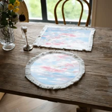 1 pieza Mantel individual con estampado floral de lino con flecos, mantel de mesa de comedor lavable, decoración del hogar, vajilla, cocina, decoración de fiesta interior/exterior, regalo ideal - Multicolor - Ver 6