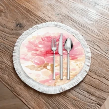 1 pieza Mantel individual con estampado floral de lino con flecos, mantel de mesa de comedor lavable, decoración del hogar, vajilla, cocina, decoración de fiesta interior/exterior, regalo ideal - Multicolor - Ver 12