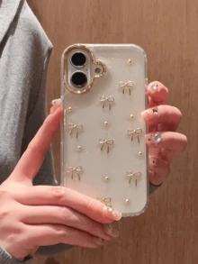 闪光 3D 镂空金属心形手机壳适用于 Apple 17 16 15 14 13 12 Pro Max Plus 11 女款可爱滴胶透明防震保护套防水防摔防刮 - 金色蝴蝶結 - 查看 5