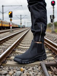 Shoes/Men's Boots/Men's Shoes/Men's Work Safety Shoes High-Top Yellow Slip-On Safety Work Boots Anti-Smashing Anti-Pier Climbing Boots Industrial Construction Steel Toe Cap Spark Cut-Proof Work Shoes Outdoor Sports Shoes Foot Protection Fashion Men's Shoes - 黑色 - 查看 6