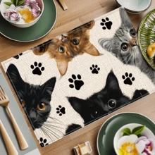 1 Set Of 2pcs/4pcs/6pcs/8pcs Peeping Cat Pattern Placemats, Size 30*45CM, Kitchen Dining Table Mats, Hotel Dining Mats, Holiday Party Mats, Suitable For Home, Outdoor, Holiday, Party Table Decor, Tablecloth, Chinese Style Tablecloth, Plates, Gourmet Journey, Serving Plates, Travel Set, Table Brush, Plate Felt, Tray Mat, Travel, Coasters, Kitchen Accessories