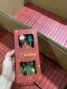 1 pieza Figura de cuchara de Papá Noel y juego de regalo de Navidad con diseño de dibujos animados