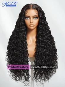 Nadula 7x5 Bye-Bye Slip™ Wig Black Water Wave Flexible Mesh Cap Wig With Secure Silicone Strips And Drawstring No Slip Glueless Wig Water Wave With Baby Hair Pre Cut Pre Plucked Bleached Knots Ready To Wear Glueless Human Hair Wigs 180% Density - SNatural - 查看 4