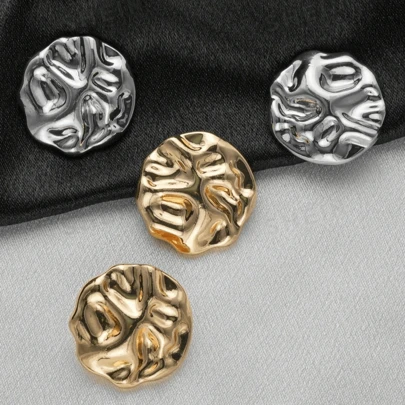 2/4/6/10pcs Vintage Asymmetrical Embossed Metal Buttons, Fashion Decorative Buttons For Leather Coat, Sweater, Shirt, Jacket, Overcoat, DIY Sewing Accessories For Clothing, Shoes, Hats, Bags