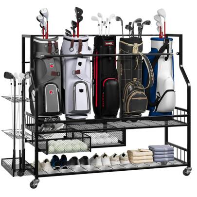 Huisuilinss Golf Bag Storage Garage Organizer,Golf Bag Stand,Golf Bag Storage Rack With Wheels For Golf Bag,Golf Clubs,Golf Balls,Golf Equipment Accessories,Golf Storage Rack For Garage Club Shed Basement