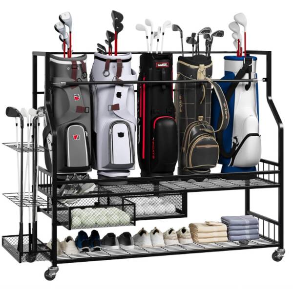 Organizador de garaje para bolsa de golf Huisuilinss, soporte para bolsa de golf, estantería con ruedas para bolsa de golf, palos de golf, pelotas de golf, accesorios de golf, estantería de almacenamiento de golf para garaje, cobertizo o sótano