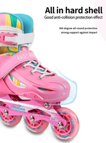 FREE STAR 1 Set Carefree Knight Sporty PU Inline Skates With Colorful Flashing Wheels For Teens And Adults, Comfortable Adjustable Size, Full Set With Helmet & Protective Gear, Outdoor Roller Skating Equipment For Beginners, Unisex All Season - Pink - View 10