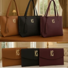 KS Karla Samenho cosmetics and accessories Elegant Women's Bag 2-Piece Kit Large Tote Bag With Shoulder Strap + Document Holder - 黑色 - 查看 5