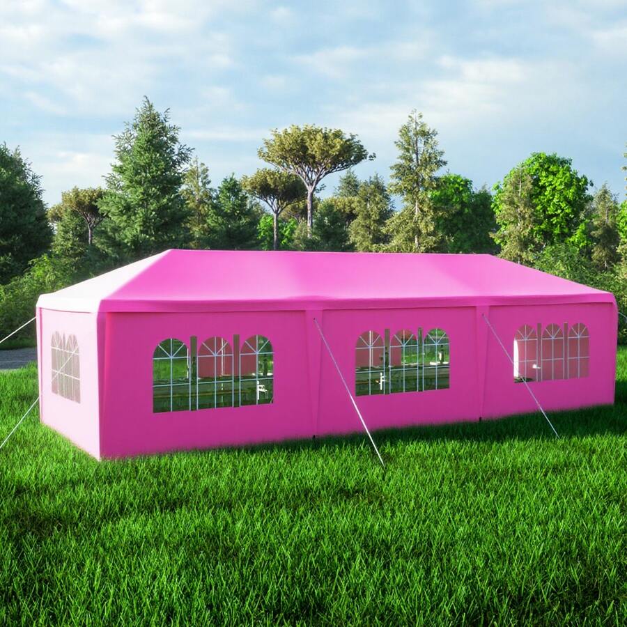 10x30' Wedding Party BBQ Garden Canopy Tent Outdoor Gazebo With 8 Removable Sidewalls - Pink - View 1