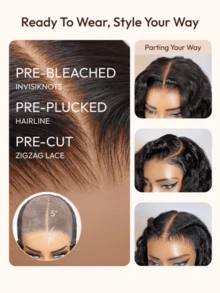 Nadula 7x5 Bye-Bye Slip™ Wig Black Water Wave Flexible Mesh Cap Wig With Secure Silicone Strips And Drawstring No Slip Glueless Wig Water Wave With Baby Hair Pre Cut Pre Plucked Bleached Knots Ready To Wear Glueless Human Hair Wigs 180% Density - SNatural - 查看 11