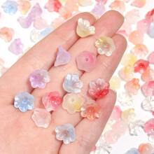 100pcs 12x7.5mm Gradient Color Semi-Transparent Glass Lily Of The Valley Beads, Including Yellow,Green, Pink And Purple - Ideal For DIY Jewelry, Hair Clips And Home Decor Crafts