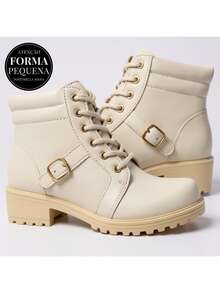 Women's Ankle Boots With Buckle Detail And Modern Tractor Sole. Fall-Winter 2025. WOMEN'S ANKLE BOOT WITH NO HEEL - 米色 - 查看 5