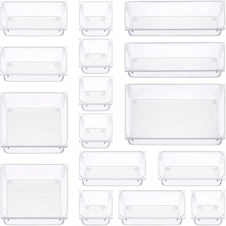 Kit 25 Organizadores Acrílico Transparente Empilhável Modular para Gavetas, Geladeiras Organização
