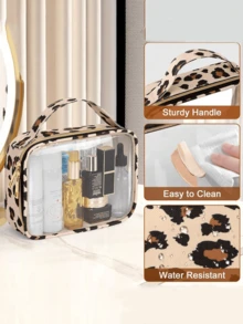 透明旅行化妆包 洗漱包 手持化妆包 便携轻便 大容量 多功能 带手柄透明化妆包 透明洗漱包 双层PVC透明化妆包（男女适用）