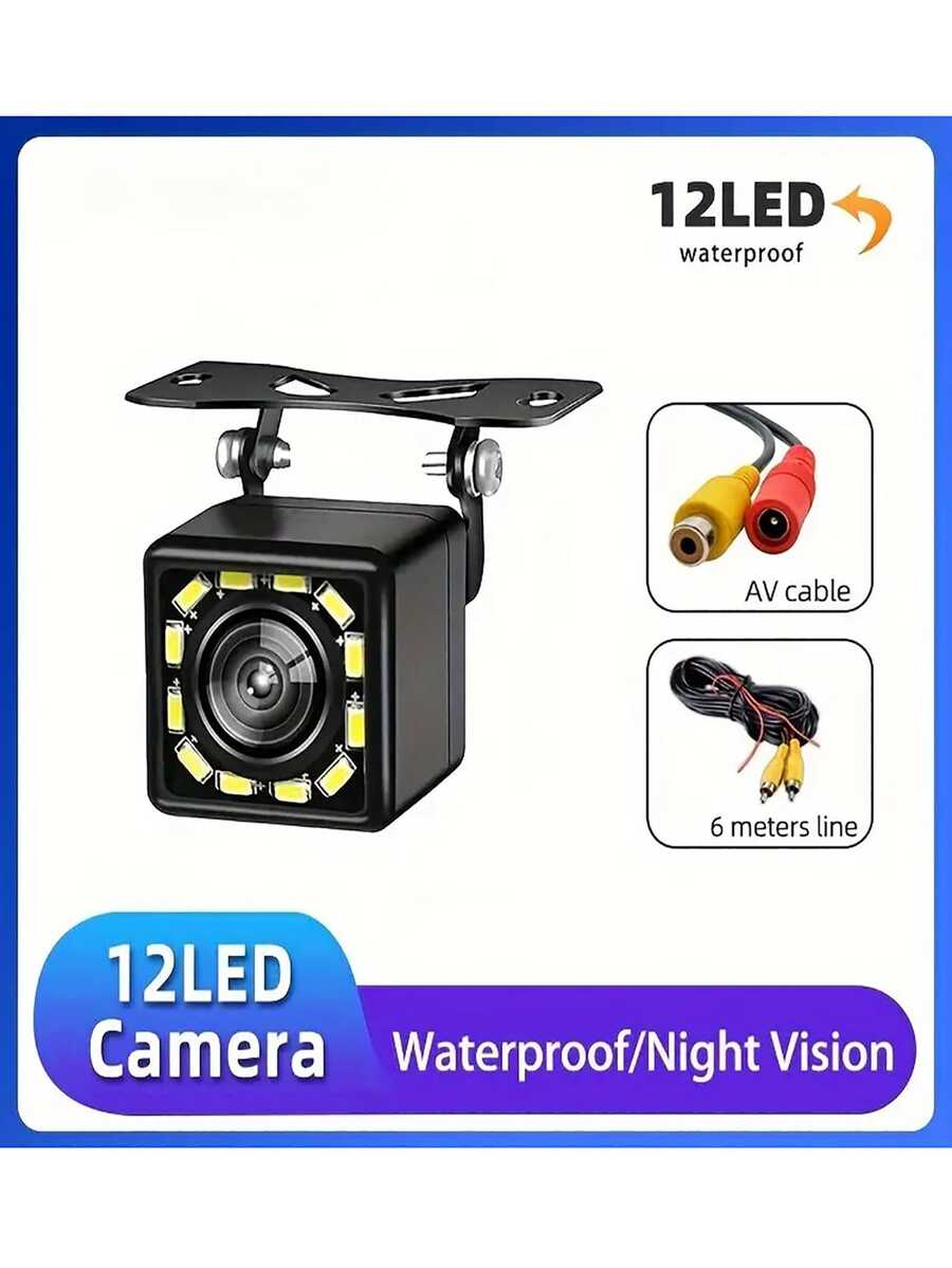 Cámara de visión trasera universal para automóvil con 12 LED, visión nocturna HD, resistente al agua, para estacionamiento y marcha atrás, monitor de cámara de respaldo de automóvil CCD - Negro - Ver 1