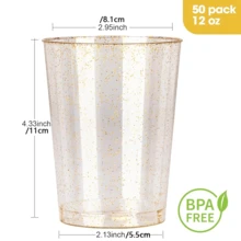 12 Oz 50 PCS Gold Glitter Plastic Cups, Gold Rimmed Disposable Wine Glasses Disposable Glitter Cups, Elegant Plastic Cocktail Glasses, Gold Rimmed Plastic Cups, Fancy Party Cups For Wedding, Birthday, Holiday - Vàng Flash 12 oz - Xem 3
