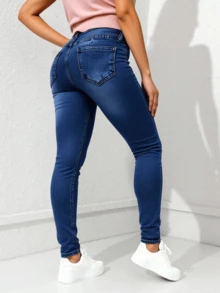 Jeans pitillo de cintura alta - Azul - Ver 1