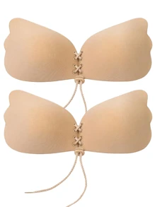 2件/1件装可重复使用无肩带隐形文胸，提升胸型隐形文胸，女士隐形露背文胸带乳贴