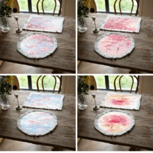 1 pieza Mantel individual con estampado floral de lino con flecos, mantel de mesa de comedor lavable, decoración del hogar, vajilla, cocina, decoración de fiesta interior/exterior, regalo ideal - Multicolor - Ver 1