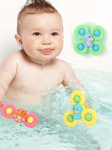3 طقم ألعاب دوارة للاستحمام للأطفال الرضع، ألعاب مضحكة للاستحمام بشفاطات دوارة وأكواب شفط، خشخيشات كرتونية للتسلية والتعليم، هدايا عيد ميلاد للأطفال