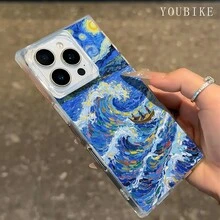 Funda para teléfono con diseño de bloques azul con olas y estrellas, compatible con los modelos 16 Pro, 16, 15 Pro, 14, 14 Plus, 13, 13 Pro, 12 Pro y 12 Pro. Transparente, con cobertura total y protección antigolpes. Diseño elegante y de alta calidad. - transparente - Ver 2