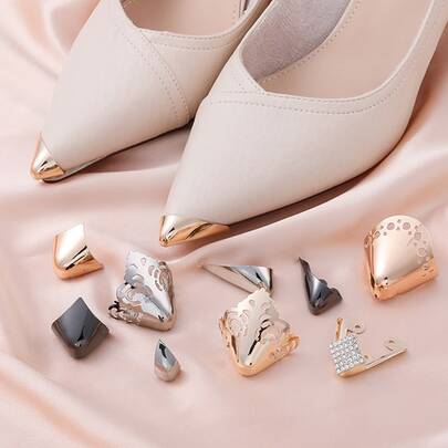 2pcs Metal Protective Head For Shoe Tips, Maintenance, Anti-Tipping, Makeup-Covering Decoration, High-Heeled Shoes, Tip-Shaped Head Cover, Tip-Shaped Women's Leather Shoes, Head Wear, Wear Repair