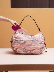 1个便携式大容量可折叠购物袋，旅行沙滩健身运动收纳袋，可装零食、衣物等，可重复使用，节省空间，适合购物、旅行，单肩包，女士手提包 - 彩色 - 查看 8