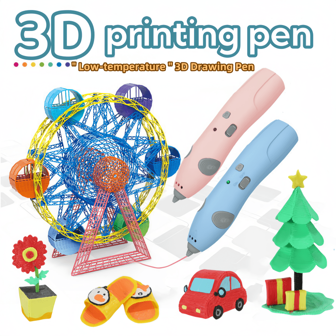 全新低温3D打印笔儿童DIY 3D打印无线笔套装（充电后使用）儿童益智科学玩具早教礼物PCL材质绘画玩具。艺术手工工具/学习用品。生日节日礼物（随机线材颜色）