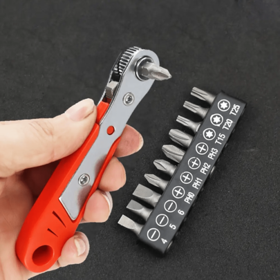 11-Piece Mini Steel Ratchet Wrench Set – 36-Tooth Precision Gear, Equipped With Screwdriver Bits, Essential Hand Tool For Tight Space Work